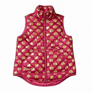 Simply Southern Preppy Quilted Vest Womens Small Pink Gold Elephant Print Puffer